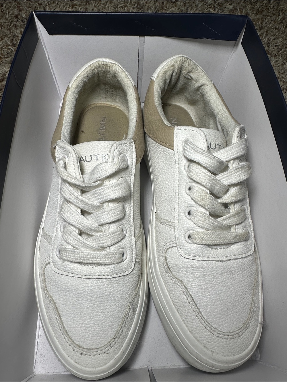 Nautica Women’s White Sneakers with Tan Heel Panel
